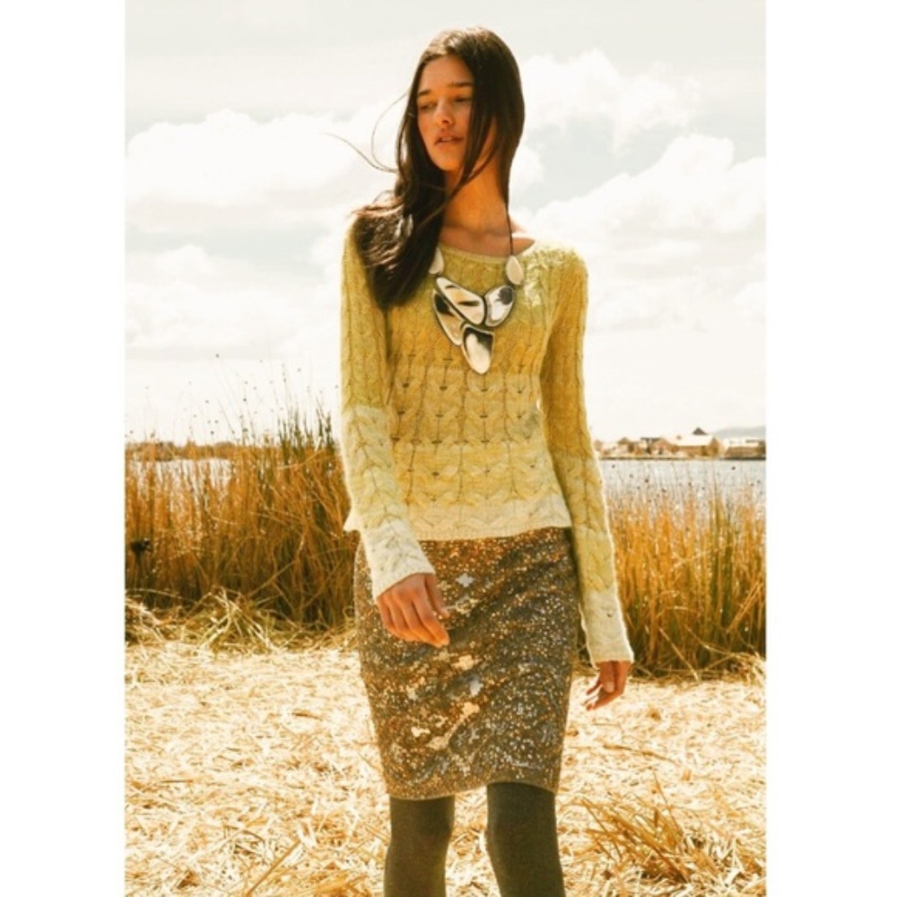 Anthropologie Sweater Fading Rainbow Ombre Stripe Sweater Yellow Ginger